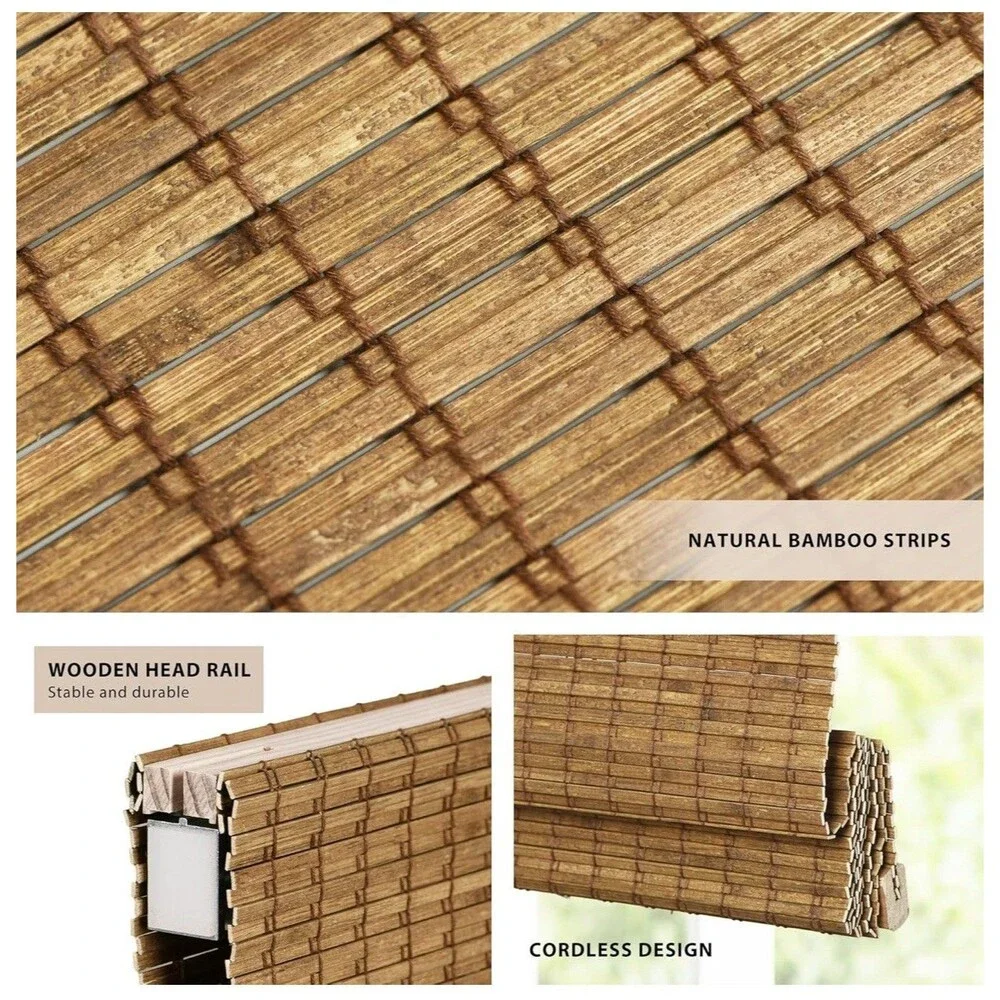 LazBlinds NoTools NoDrill Cordless Bamboo Roman ShadesLight Filtering 25.5”x64”